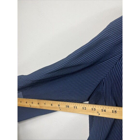 Brooks Brothers Blue Pinstripe 3/4 Sleeve Collarless Crop Modern Jacket Size 10 - Picture 12 of 12
